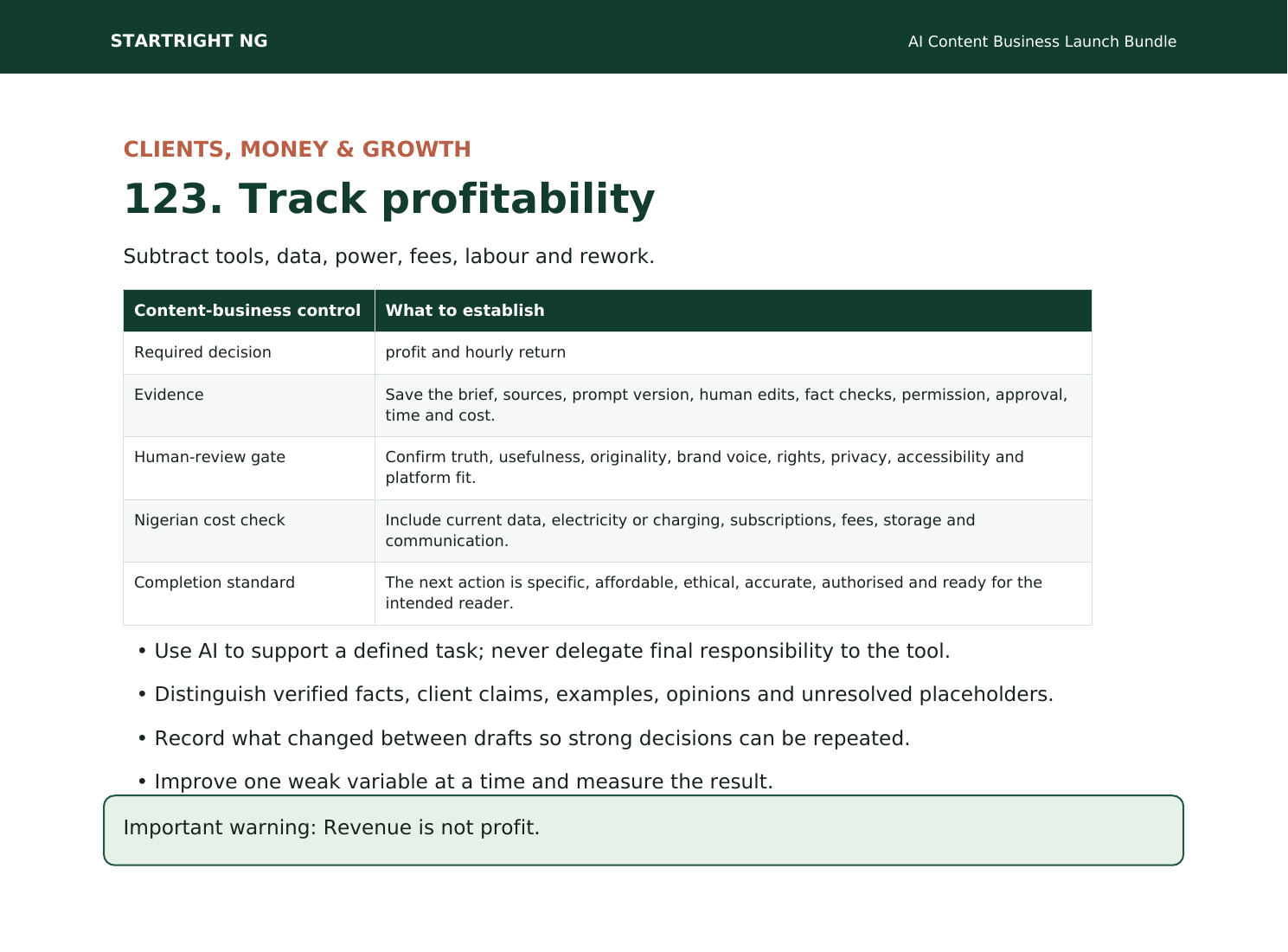 Preview page: Profitability tracking and full operating costs
