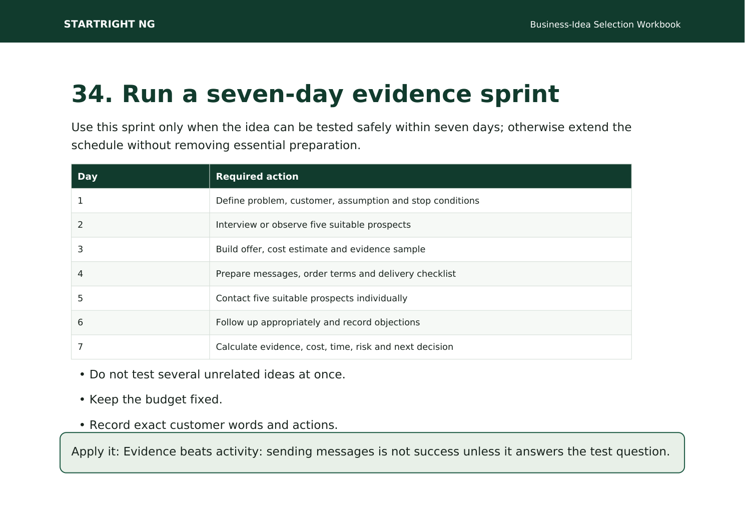 Preview page: Seven-day evidence sprint