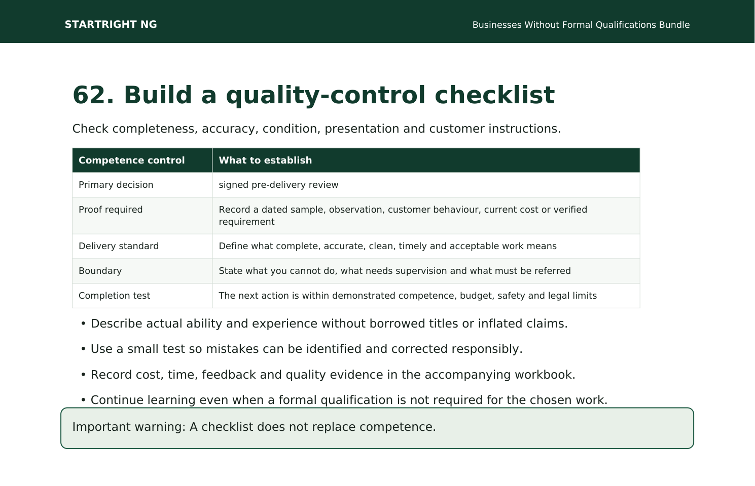 Preview page: Quality-control checklist