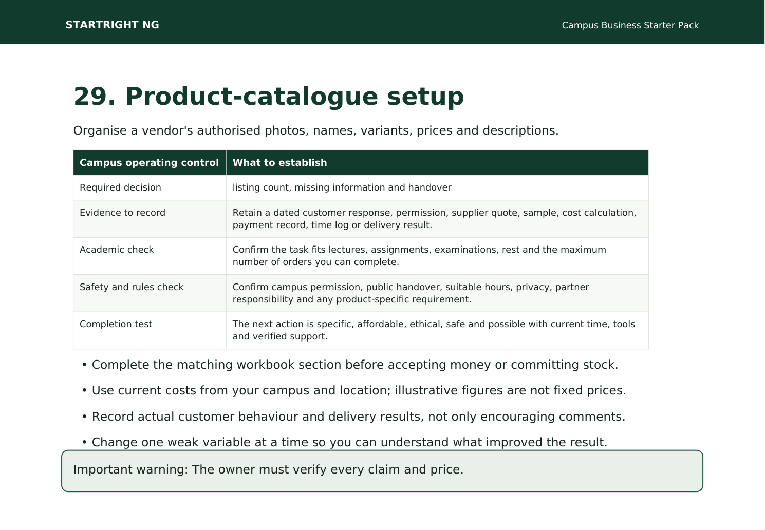 Preview page: Product-catalogue setup guide