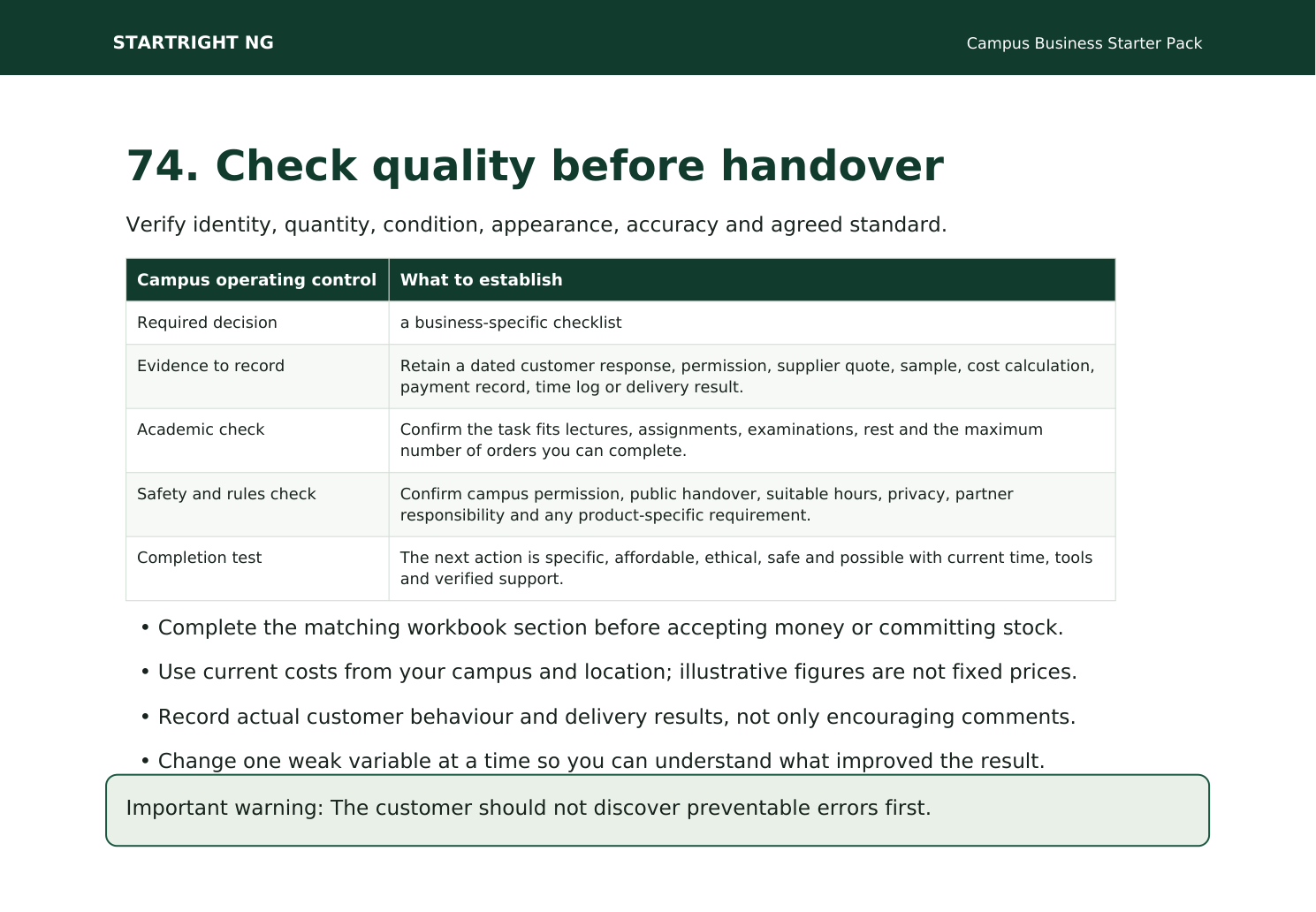 Preview page: Quality checks before customer handover