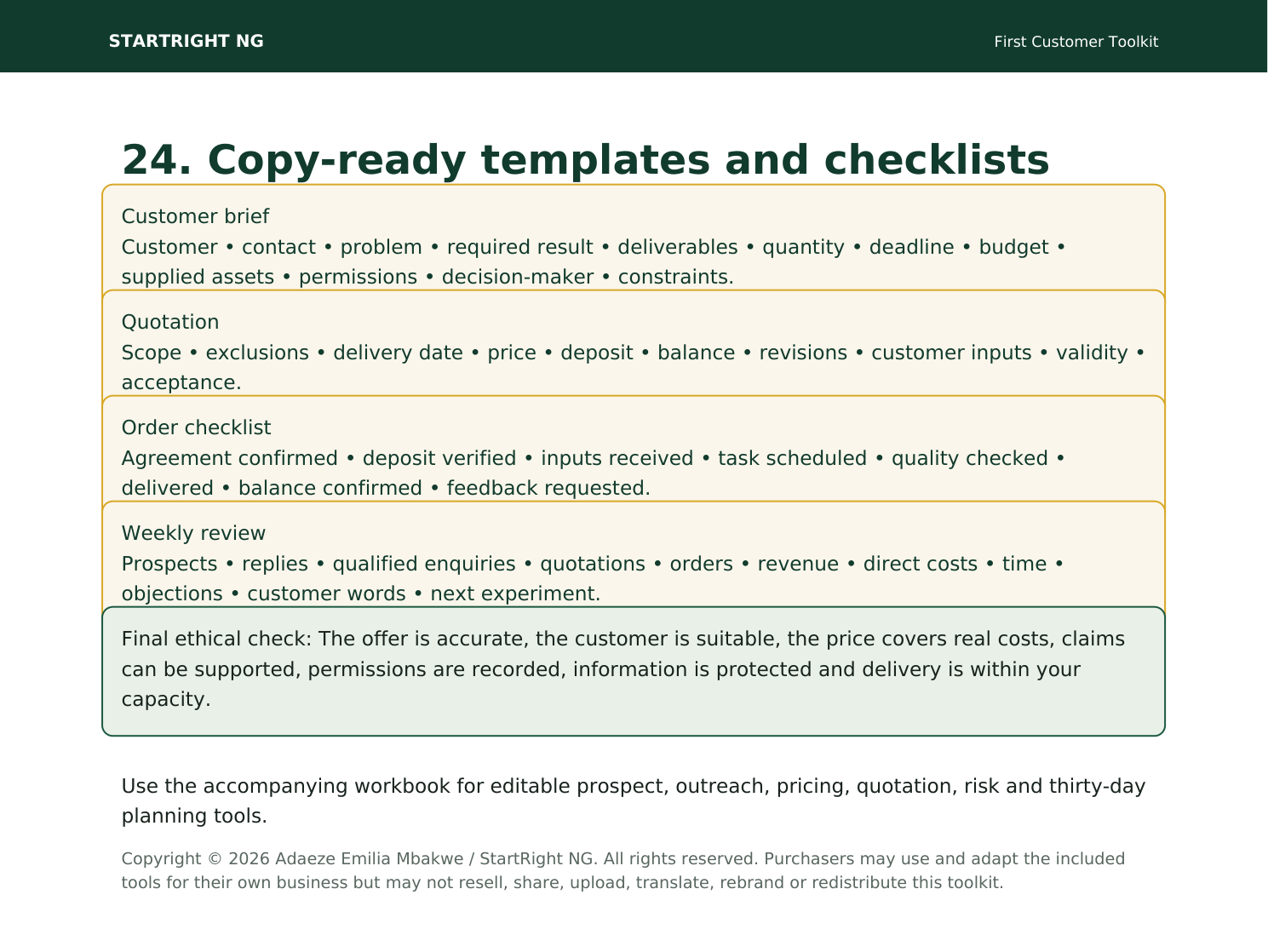 Preview page: Copy-ready templates and checklists