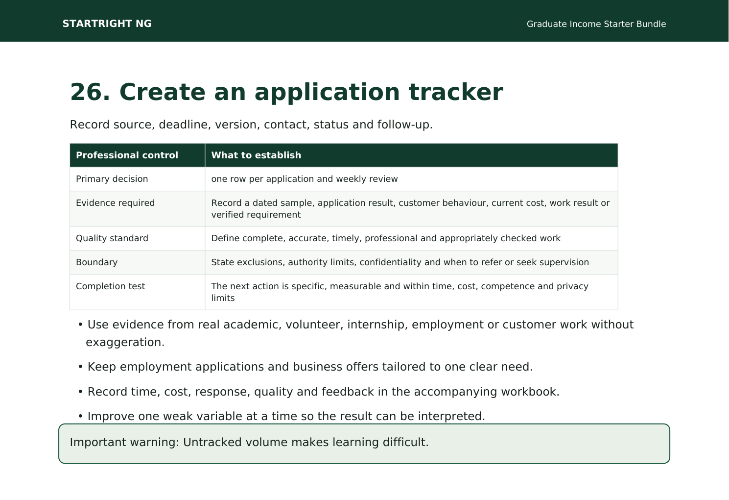 Preview page: Professional application tracker