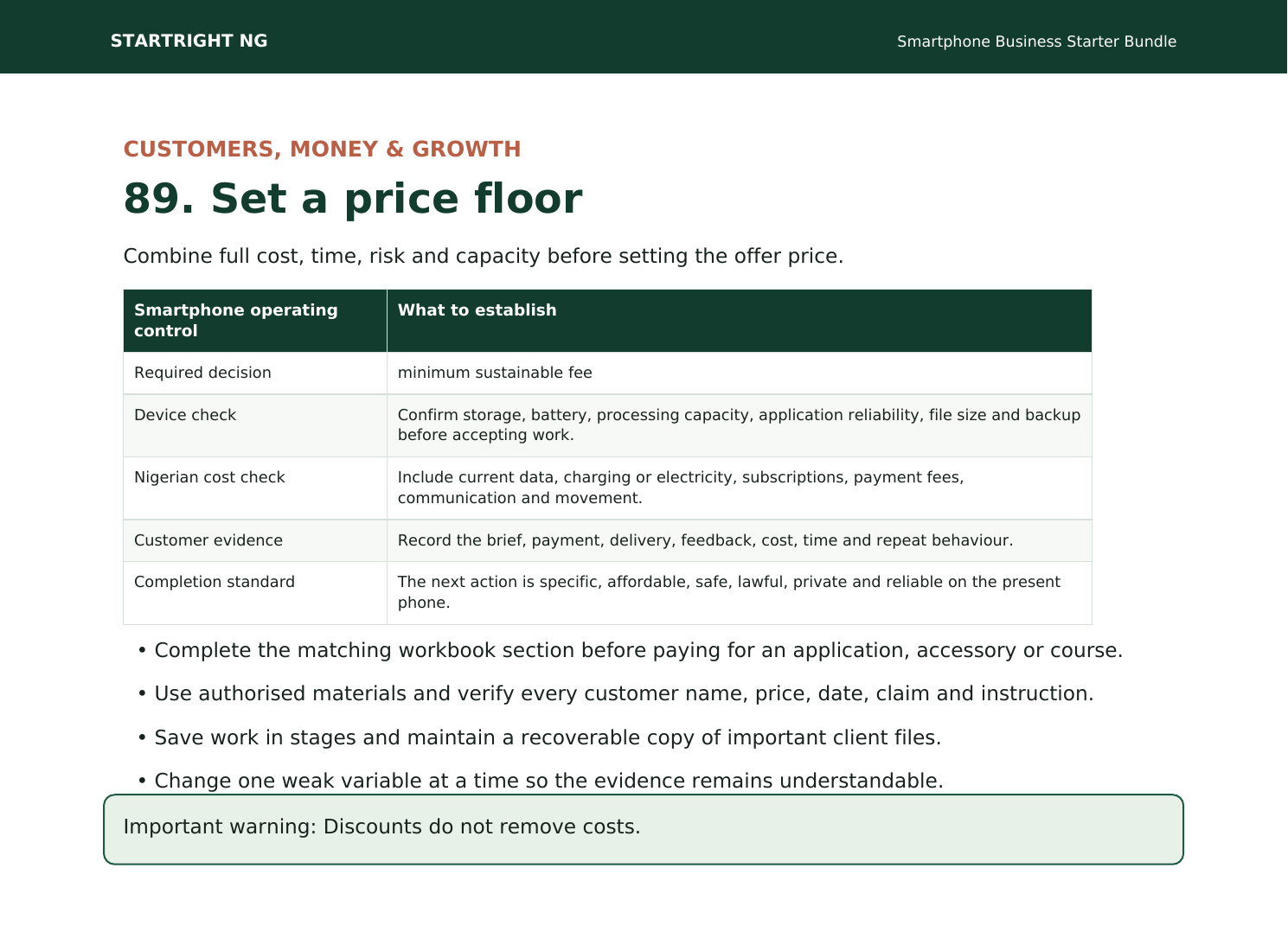 Preview page: Sustainable price-floor calculation