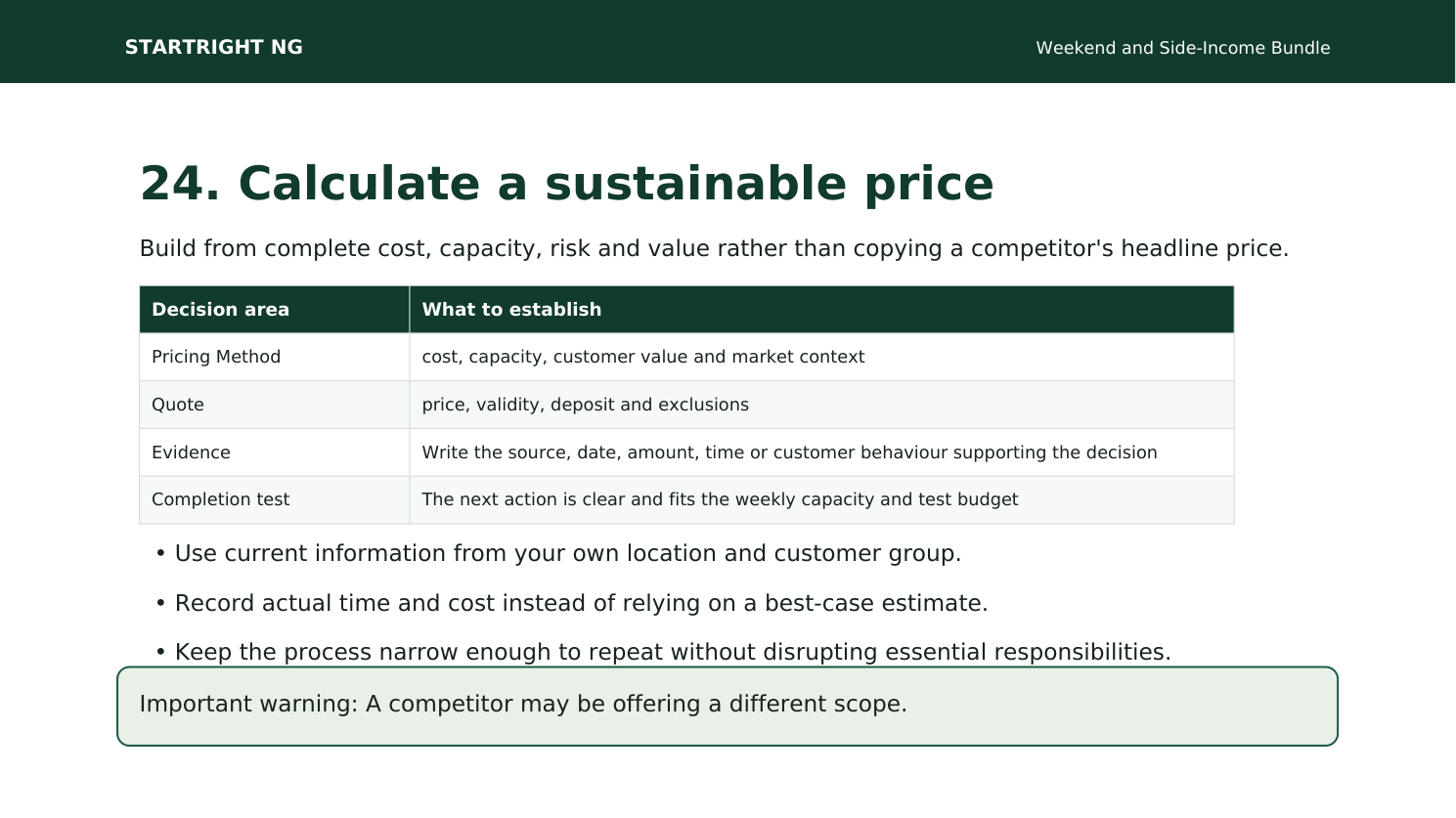 Preview page: Sustainable pricing framework