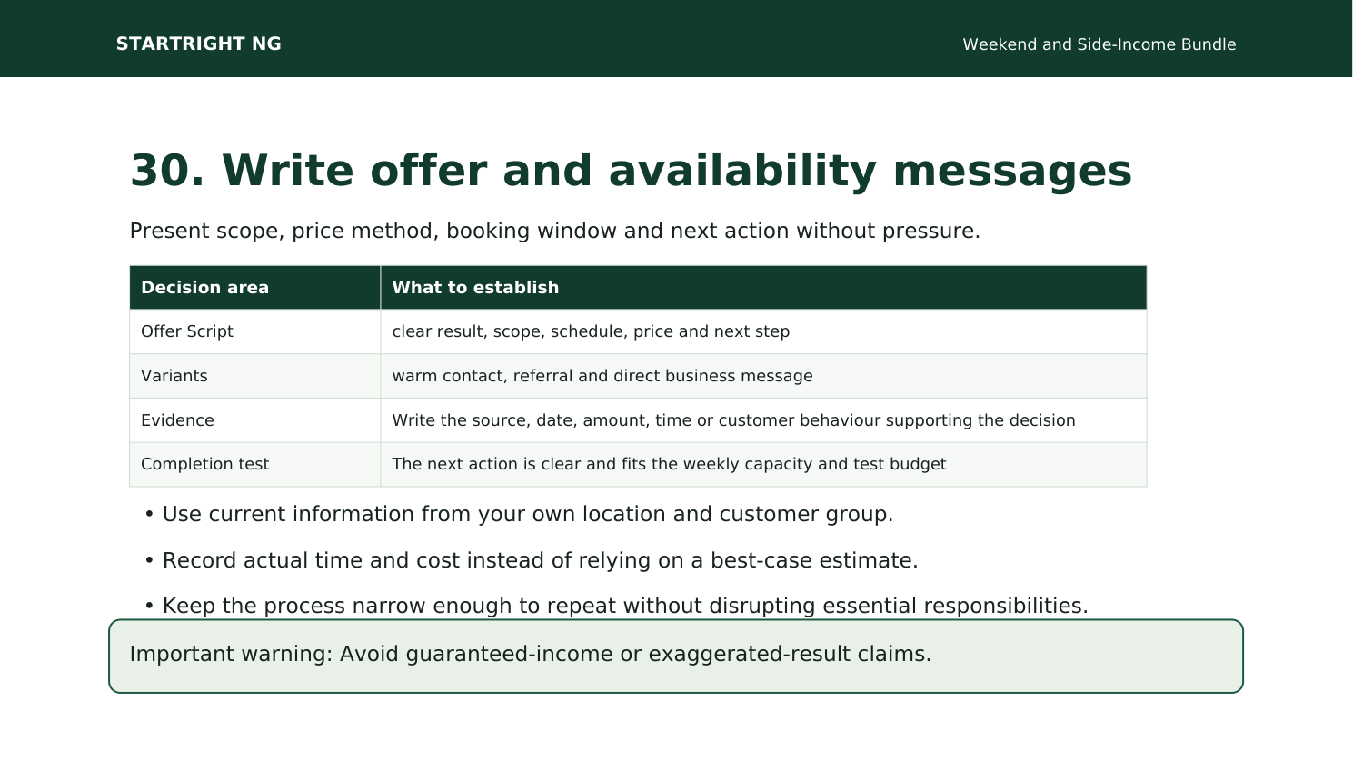 Preview page: Offer and availability messages